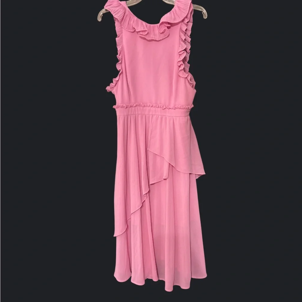 La Maison Talulah Anthropologie pink pleated asymmetrical flowy dress 4